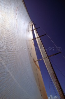 Deatil of maxi yacht mainsail and mast