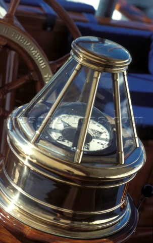 Compass binnacle on classic yacht 