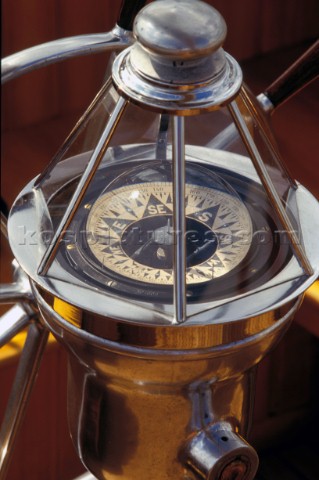 Detail of compass on classic yacht Nyala