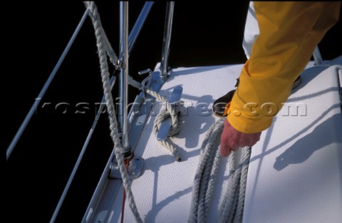 Tidying lines on a sailing yacht 