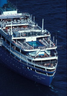 Aerial view of decks on luxury cruise liner