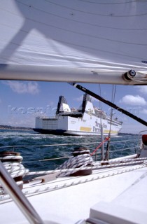 Cross channel ferry seen from onboard a sailing yacht