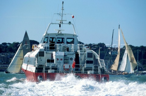 The Red Jet multihull heading from Southampton to Cowes on the Isle of Wight
