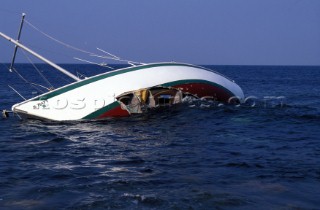 Damaged Hull - off Newport Wreck of a sailing yacht, Newport Rhode Island, USA