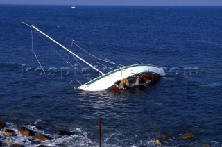 Wreck of a sailing yacht, Newport Rhode Island, USA