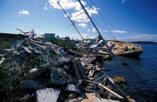 A superyacht lies on the rocks a mid remains after the 1996 hurricane in St Maarten