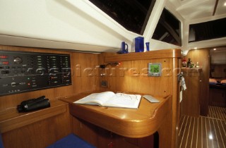 Chart table and interior of Wanquiez 40 cruising yacht