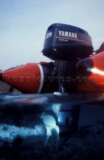 Detail of single outboard engine underwater