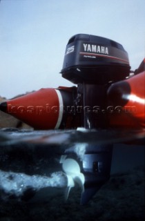 Detail of single outboard engine underwater