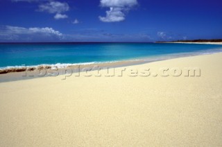 Deserted sandy beach on St Maartin in the French West indies in the Caribbean