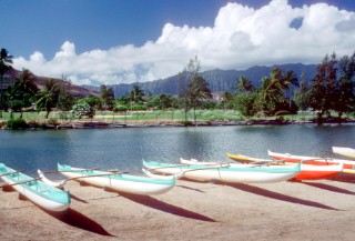 Fishing boats on beach in Hawaii
