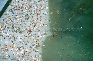 Aerial view of crowded beach