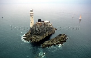 Aerial view of the lighthouse on the Fastnet rock in the Irish Sea
