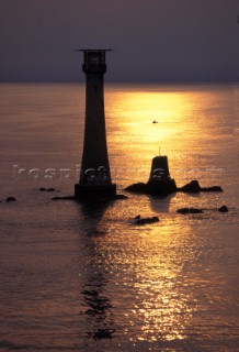 Eddystone lighthouse at sunset, Plymouth, Devon, UK
