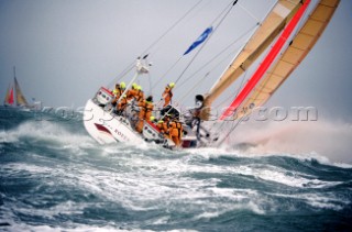 Racing yacht in rough seas during the 1996 BT Global Challenge