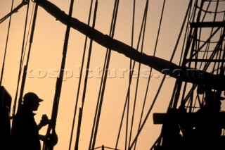 On Board HMS Rose Silhouette in Sunset