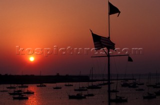 Flags flying at the New York Yacht Club in Newport, Rhode Island, USA