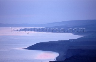 Aerial view of the Isle of Wight coast at dusk