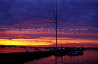 Sunset at the dock of the New York Yacht Clubs summer station in Newport, Rhode Island, USA