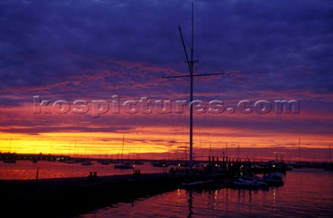 Sunset at the dock of the New York Yacht Clubs summer station in Newport Rhode Island USA
