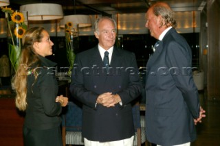 Maxi Yacht Rolex Cup 2003, Porto Cervo Sardinia. His Highness the Aga Khan meets Patrick Heiniger of Rolex