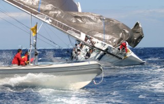 Maxi Alexia in collision with Leopard.  Maxi Yacht Rolex Cup 2003, Porto Cervo Sardinia
