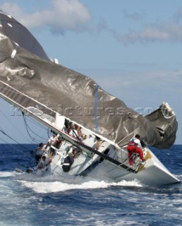 Maxi Alexia breaks mast in collision with Leopard.  Maxi Yacht Rolex Cup 2003, Porto Cervo Sardinia