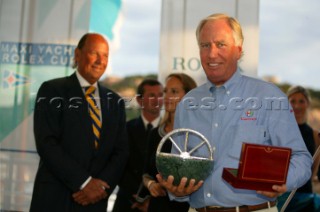 Neville Creighton, owner of Alfa Romeo, receives award. Maxi Yacht Rolex Cup 2003, Porto Cervo Sardinia