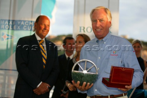 Neville Creighton owner of Alfa Romeo receives award Maxi Yacht Rolex Cup 2003 Porto Cervo Sardinia