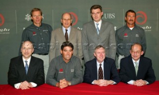 Geneve Suisse 24 November 2003. Presentation in Geneve of the Alinghi Team  Defender of the netx Americas Cup 2007. Jochen Schuemann, Russel Coutts and Peter Holberg with all the Alinghi Team Sponsors. Americas Cup 2007 Valencia Announcement