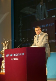 Geneve Suisse 26 November 2003. Announcement Day of the host city of the 32nd Americas Cup in to President Wilson Hotel in Geneve:. CEO ACManagement Michel Bonnefous. Americas Cup 2007 Valencia Announcement