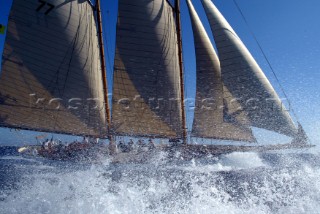 Cannes, France 25 September 2003. Prada Challenge for Classic Yachts - Regates Royales 2003. Third day - no racing for heavy wind conditions . Lelantina. Photo:Guido Cantini/