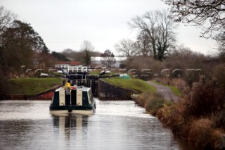 Devises Flight.  Canal boats on English Kennet and Avon Canals.
