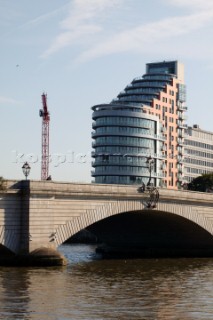 River Thames, London.  Building works on the River Thames - luxury apartments