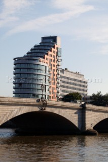 River Thames, London.  Building works on the River Thames - luxury apartments