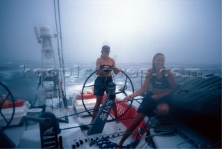Volvo Ocean Race 2001-2002  Leg 1 - Southampton/Cape Town. A bordo di Amer Sports Too:  Eleanor Hay e Katie PettiboneVolvo Ocean Race 2001-2002  Leg 1 - Southampton/Cape Town. On board of Amer Sports Too: Eleanor Hay e Katie Pettibone.