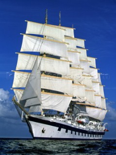 The Royal Clipper, worlds largest sailing cruise ship with over 57,000 square foot of sail.  Here she glides along near Barbados in the Caribbean.