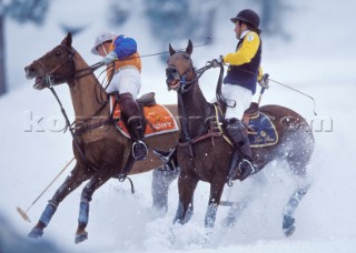 Cortina DAmpezzo 22 February 2004. Ice Polo on snow with horses in Cortina, Italy