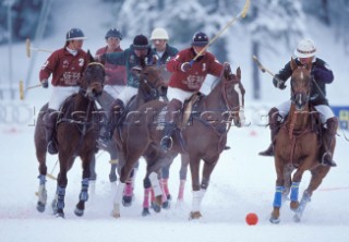 Cortina DAmpezzo 22 February 2004 . Green House  Vs Franck Muller. Ice Polo on snow with horses in Cortina, Italy