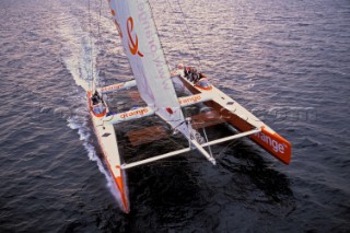 The first giant Orange maxi catamaran launched for The Race in 2000 by Bruno Peyron