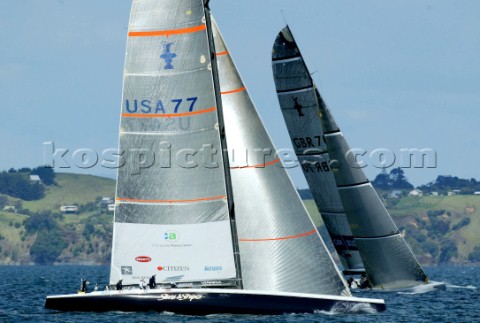 Americas Stars  Stripes lead the lead ahead of Great Britains GBR Challenge off the Haraki Gulf duri
