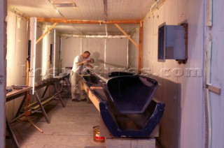 Paul Larsen (AUS) working on  SAILROCKET under construction in Southampton at NEG-MICON facility.