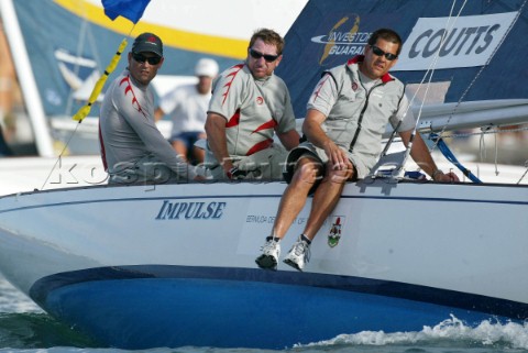 Americas Cup champion and skipper of Team Alinghi Russell Coutts from New Zealand cross tacks with C