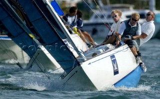 Denmarks Jesper Radich heads for the top mark leading Italys Paolo Cian on day five of the Investors Guaranty presentation of the King Edward VII Gold Cup 2003, Royal Bermuda Yacht Club, Hamilton, Bermuda. Oct, 22nd. 2003