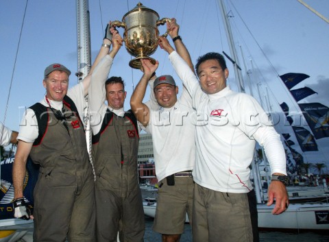 Crewman from PizzaLa Sailing Team LR skipper Peter Gilmour Mike Mottl Kazuhiko Sofuku and Yasuhiro Y