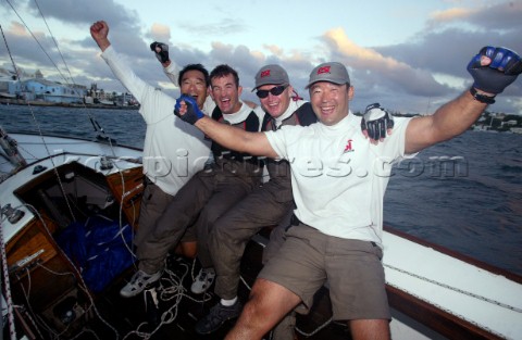 Crewman from PizzaLa Sailing Team LR Yasuhiro Yaji Mike Mottl skipper Peter Gilmour and Kazuhiko Sof