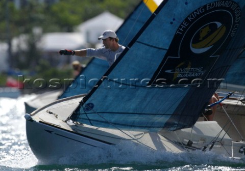Great Britains Ben Ainslie of Team New Zealands Omega Match Racing Team picks out the wind shifts du