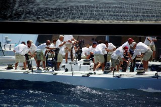 Antigua Race Week 2004 in the Caribbean.  Canting keel ballast maxi yacht Morning Glory owned by Hasso Platner. . Canting Keel maxis Pyewacket and Morning Glory.