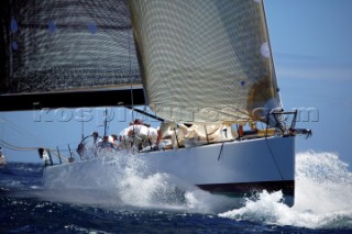 Antigua Race Week 2004 in the Caribbean.  Canting keel ballast maxi yacht Morning Glory owned by Hasso Platner