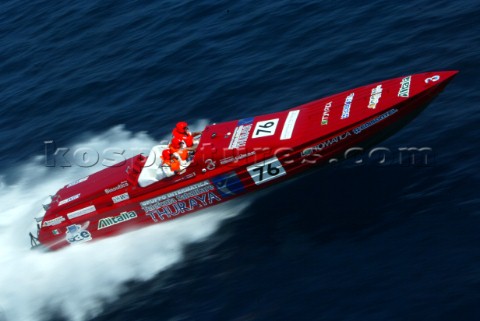 Powerboat P1 Team Thuraya Pilot  Adriano Panatta in full flight at the Grand Prix o0f Sicily 2004